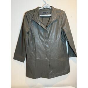 Eileen Fisher Coated Cotton Zip Jacket Olive Taupe M